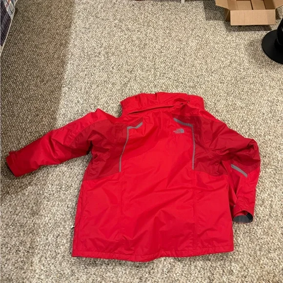The North Face Red and Gray Raincoat Weather-Resistant Hooded Design - Picture 2 of 3